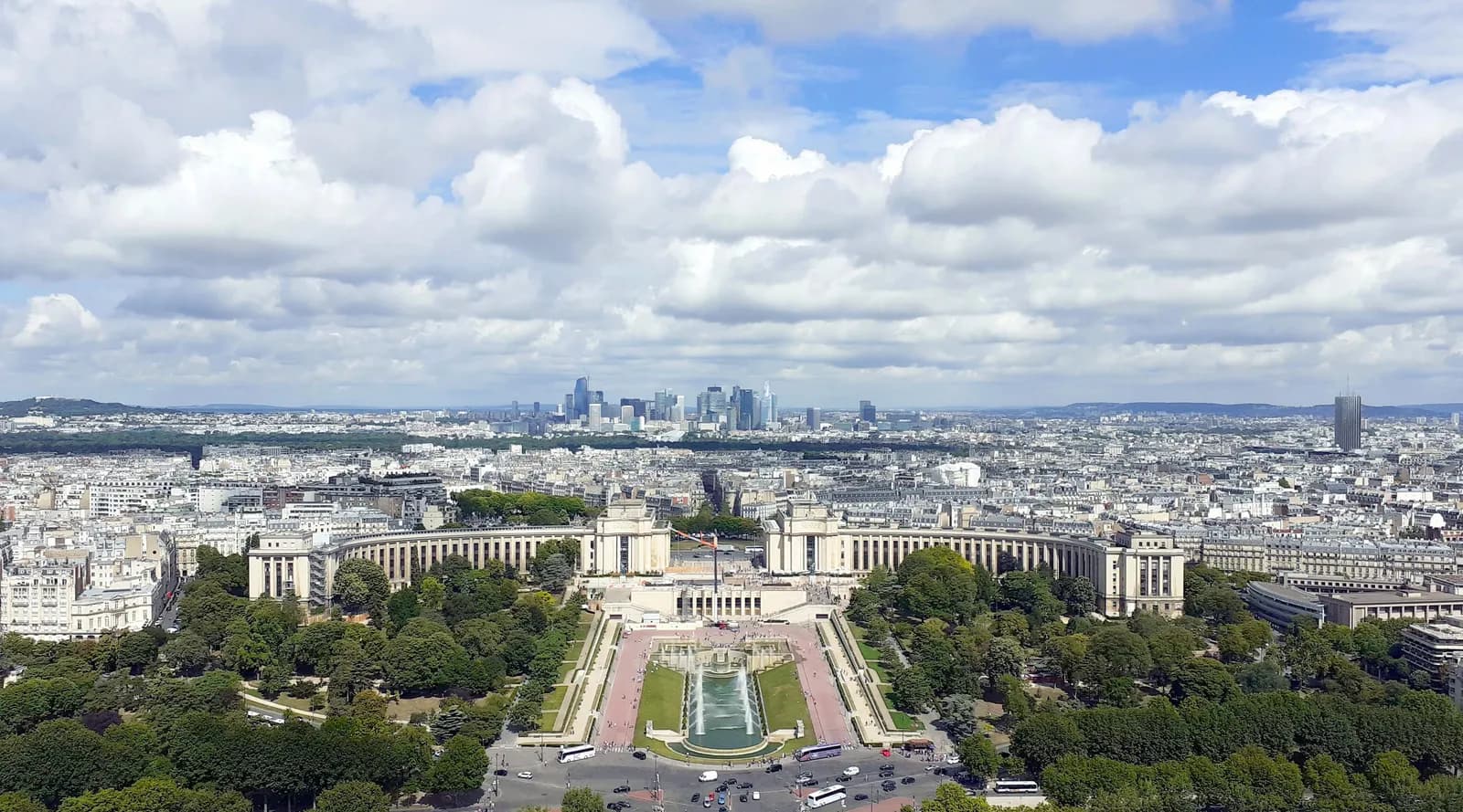 Paris from above, with the La Défense business district on the horizon.