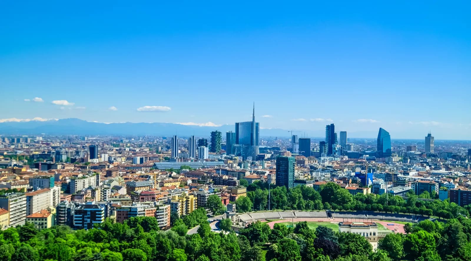 Milan's skyline, with the Porta Nuova business district on the horizon.