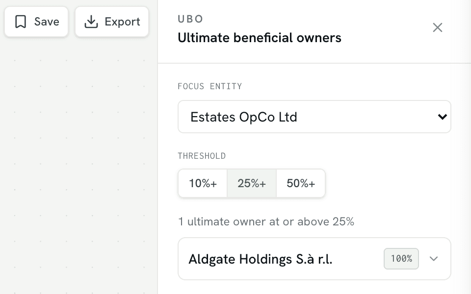 The ultimate beneficial owners panel on a structure chart